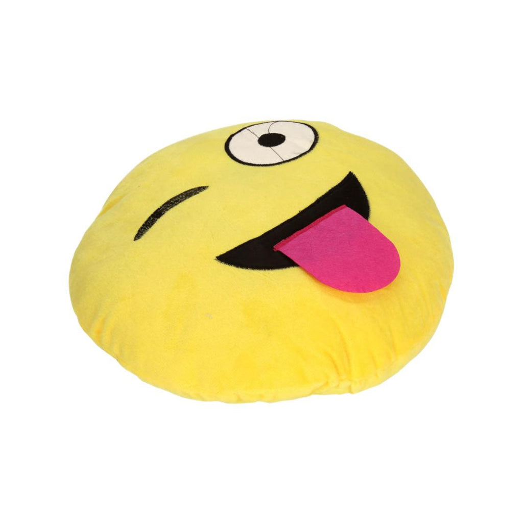 Smiley Crazy Emoji Polyester 14" x 14" Filled Cushion (Yellow)