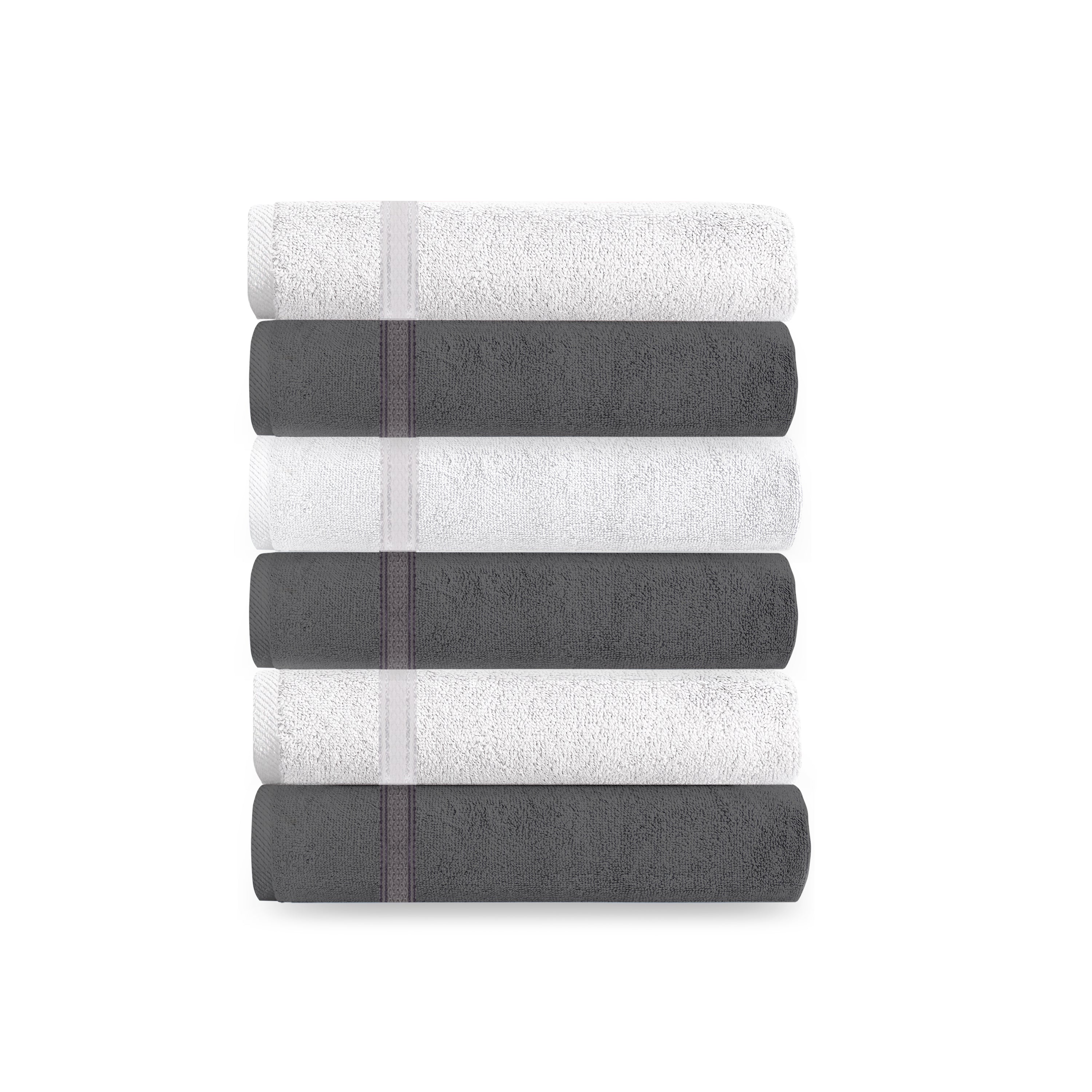 Aquacado 26 x 26 cm Face Towel Set Of 6 White & Charcoal Grey