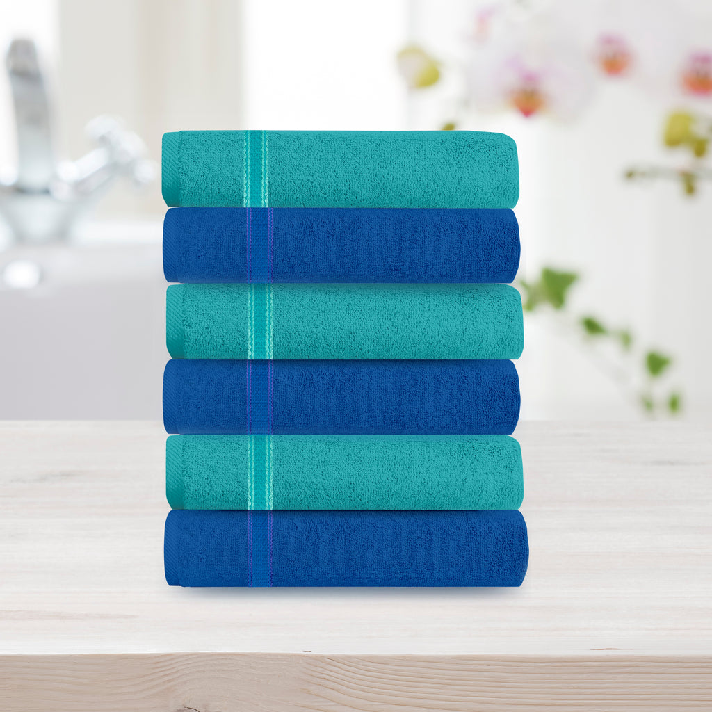 Aquacado 26 x 26 cm Face Towel Set Of 6 Turq Blue & Irish Blue