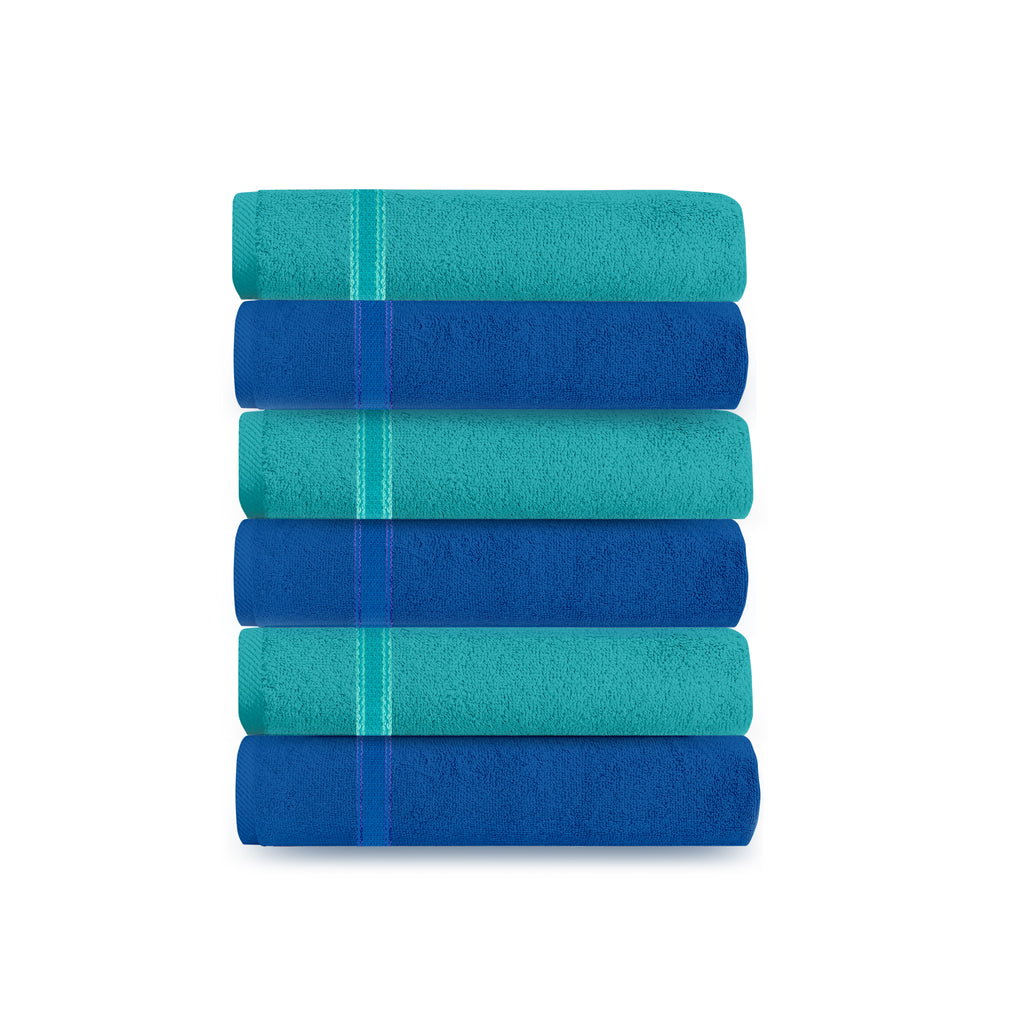 Aquacado 26 x 26 cm Face Towel Set Of 6 Turq Blue & Irish Blue