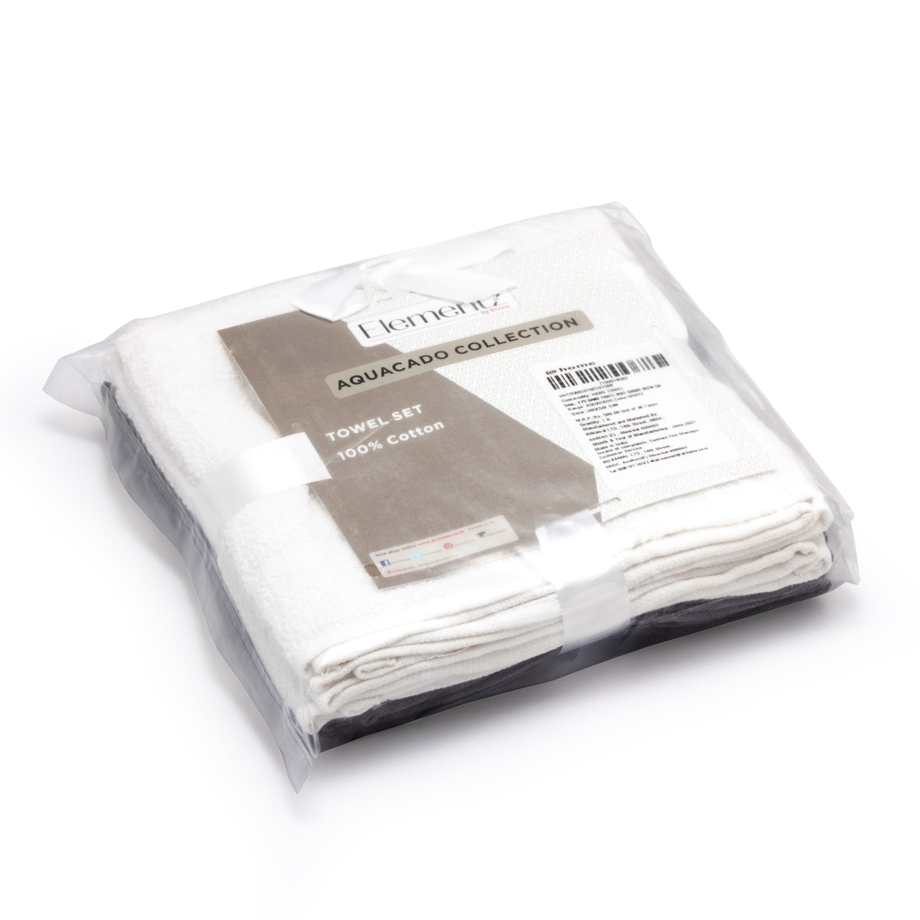 Aquacado 38 x 58 cm Hand Towel Set Of 4 White & Charcoal Grey