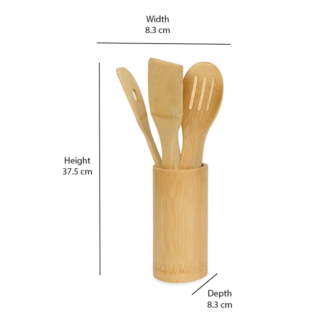 Bamboo Kitchen Tool Set Of 5 Piece With Stand (Brown)
