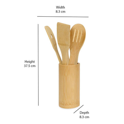 Bamboo Kitchen Tool Set Of 5 Piece With Stand (Brown)