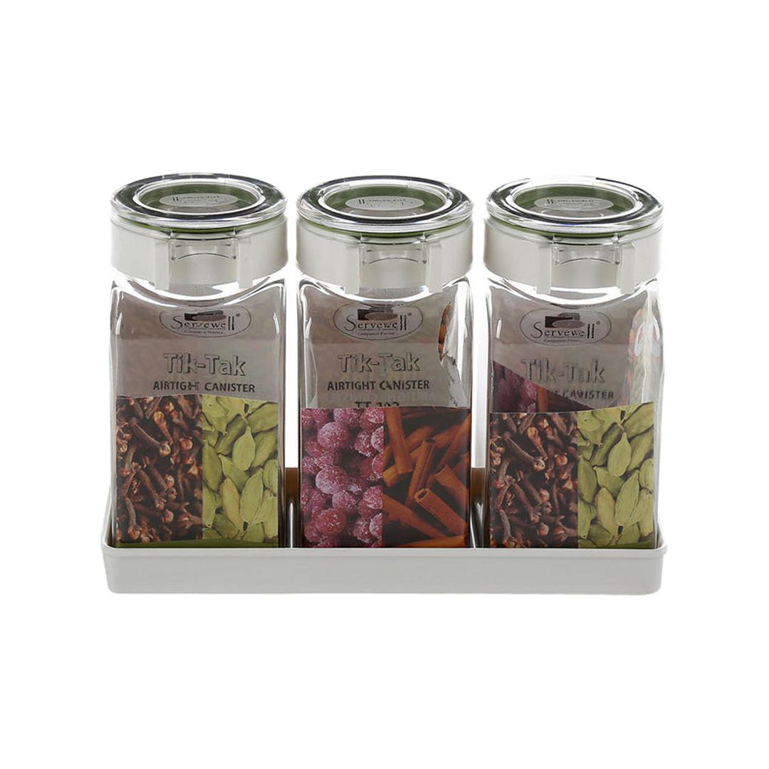 Tik Tak Square 500 ml Canister with Tray Set 3 Pieces (Clear)