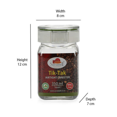 Tik Tak Square 350 ml Canister with Tray 3 Pieces (Clear)