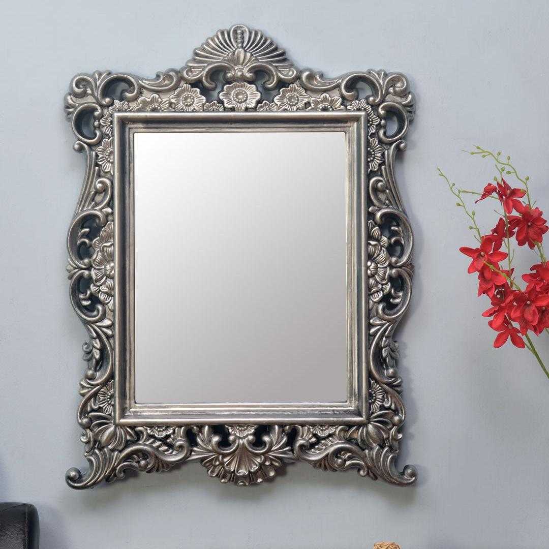 Mughal Rectanglular Plastic Frame Mirror (Silver)