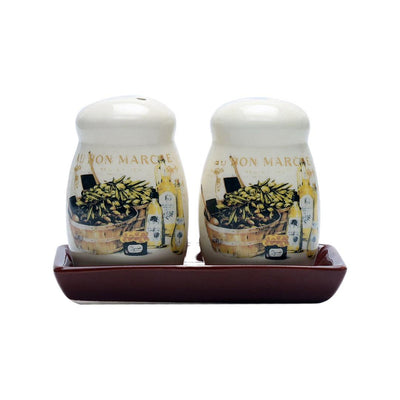 Salt & Pepper With Tray Ceramic (Brown)