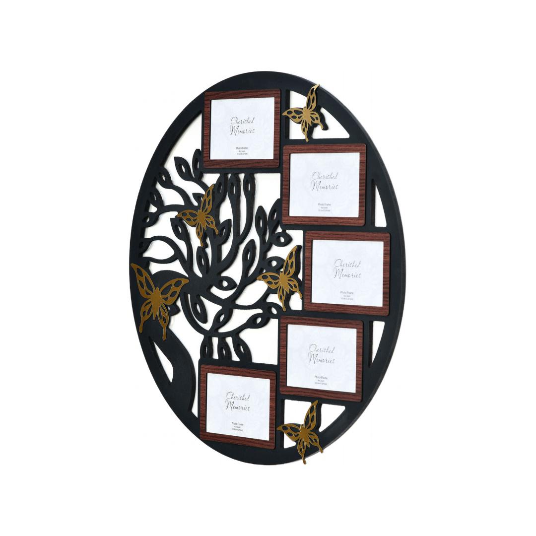 5 Pics Collage Tree Butterfly Photo Frame (Black & Gold)