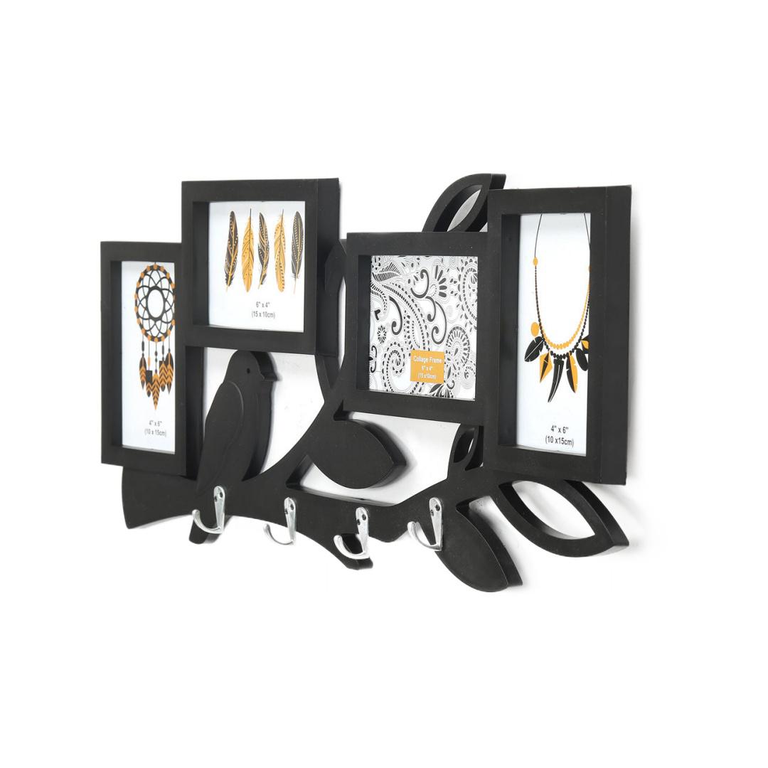 4 Pictures Birds With Hooks Photo Frame (Black)