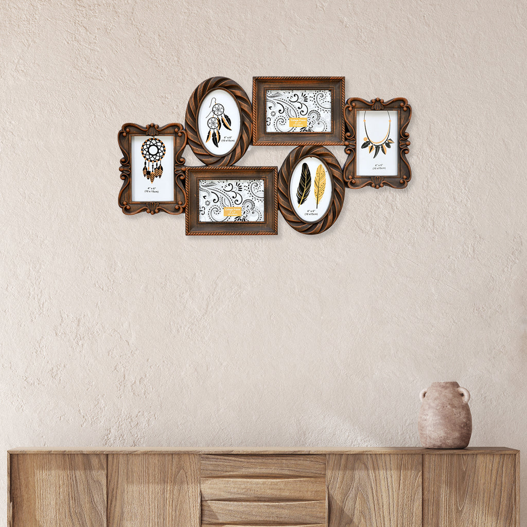 Six Pics Collage Photo Frame Brown