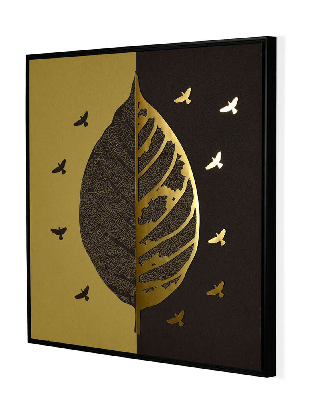 Leaf With Birds Painting (Gold)