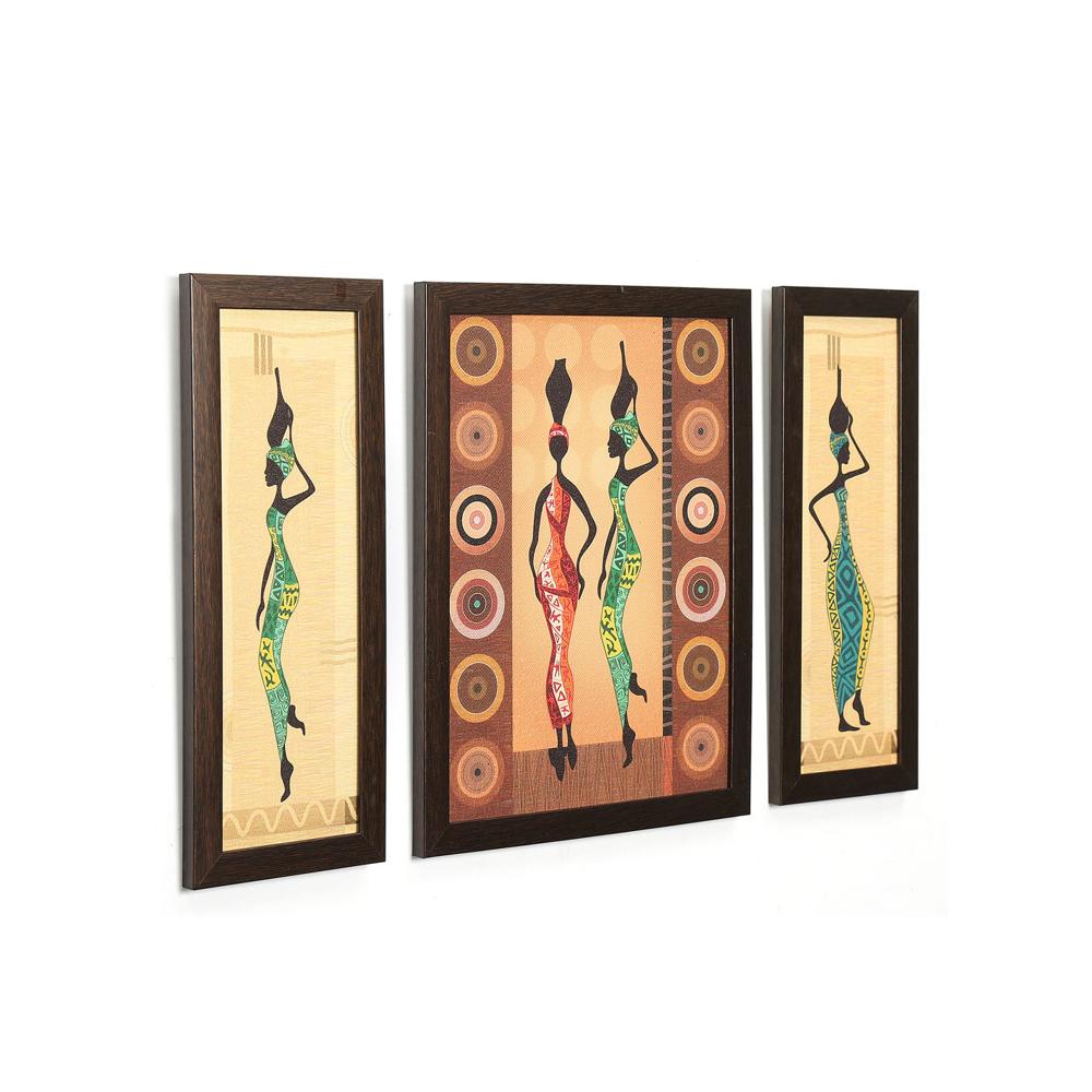 Tribal Ladies Painting Set of 3 (Brown)