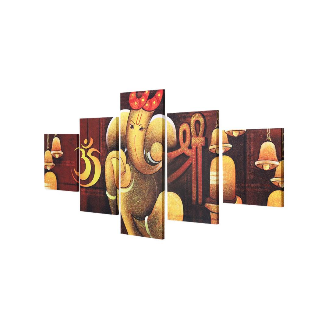 Om Ganesha Round Painting With 5 Panel (Brown)