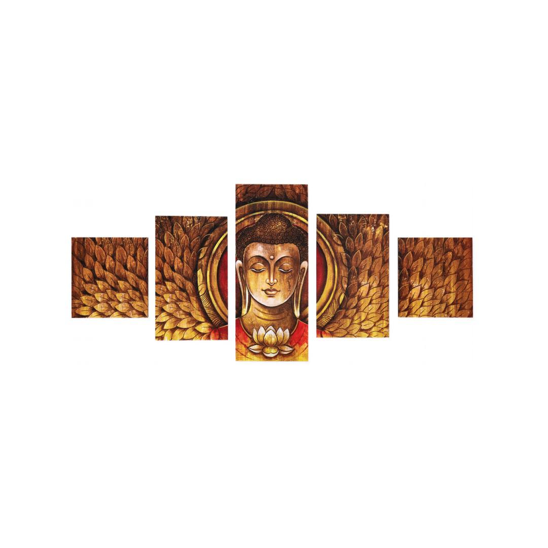 Buddha Mukh Round Painting With 5 Panel (Brown)