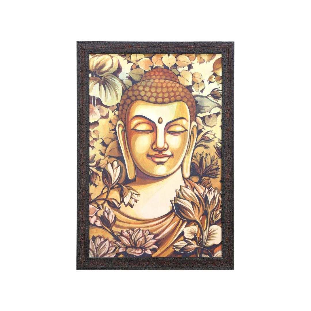 Buddha Mukh Floral Round Painting (Brown)