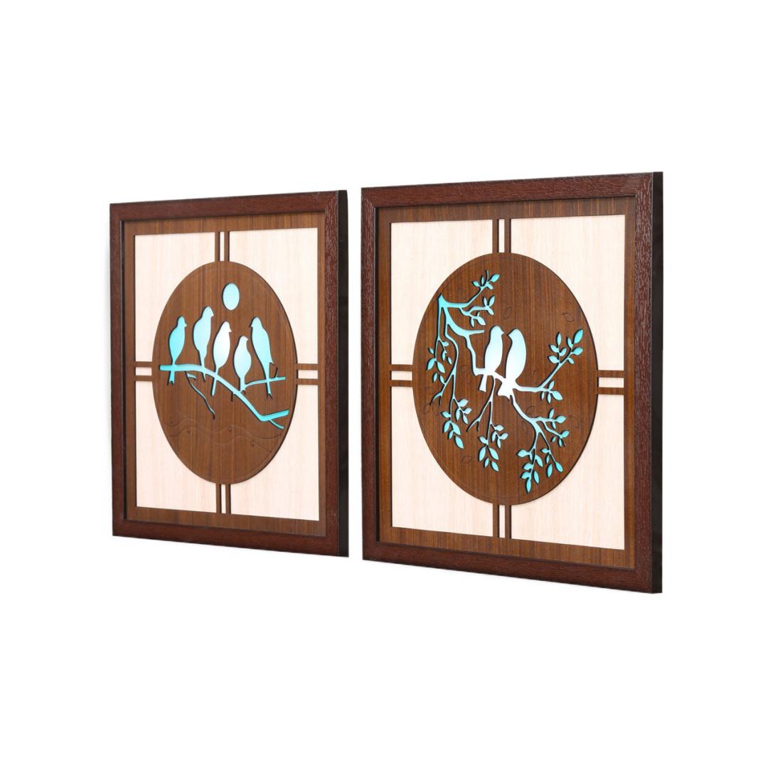 Birds On Branch Painting Set Of 2 (Sea Green)