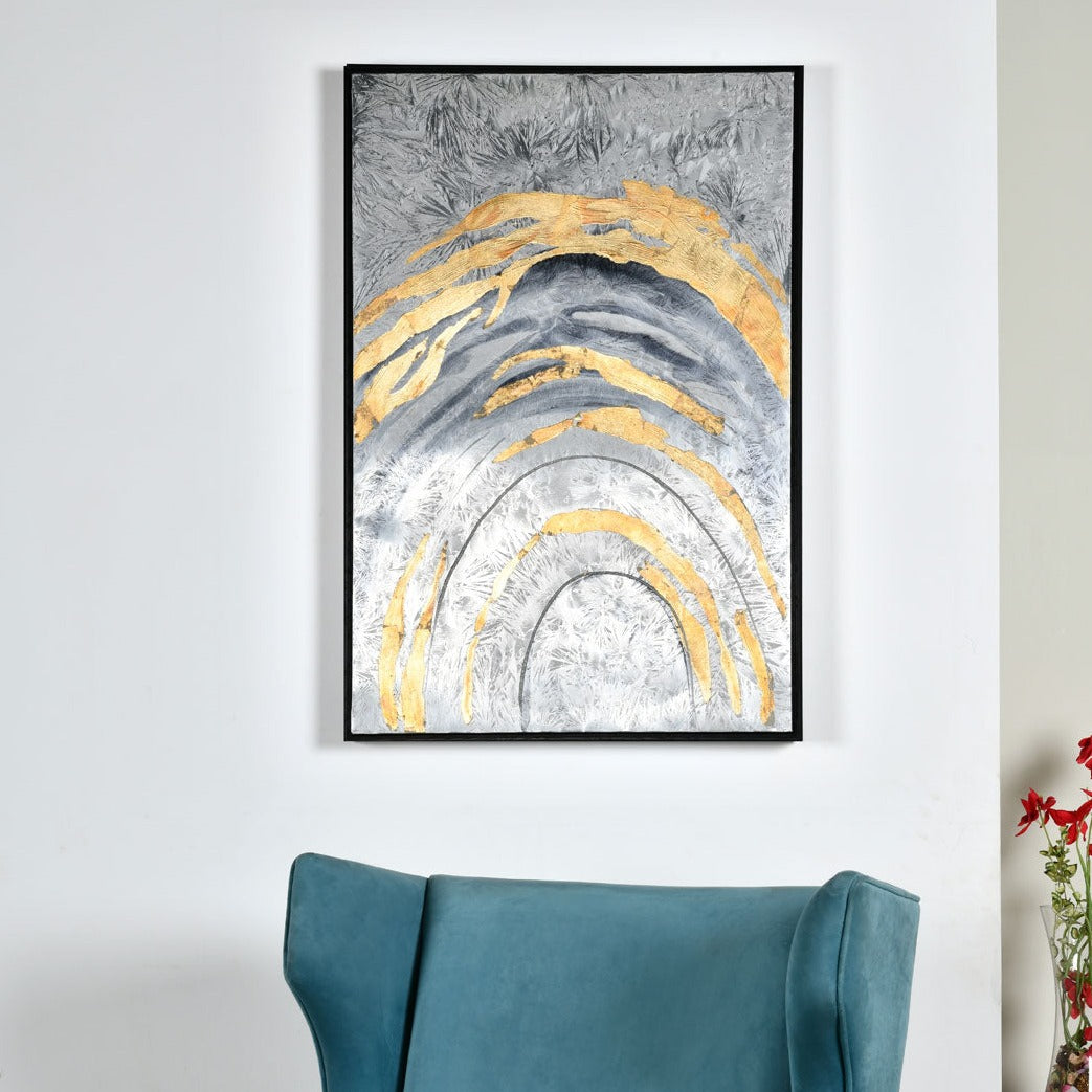 Abstract Semi Circle Painting (Black & Gold)