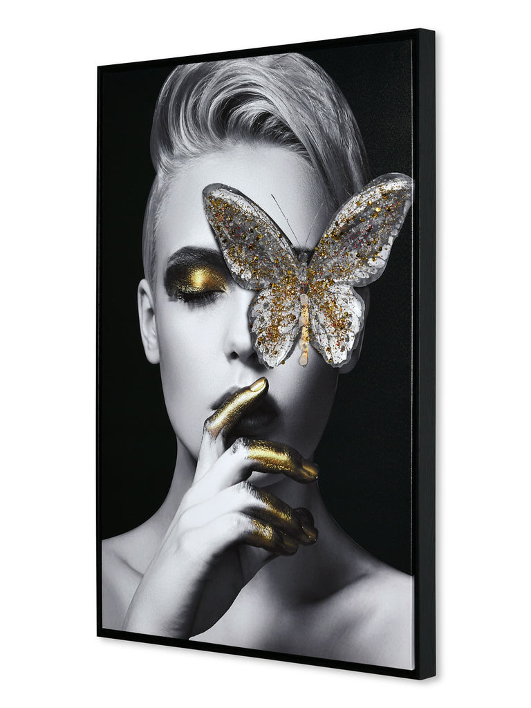 Butterfly On Lady Eye Painting (Black & Gold)