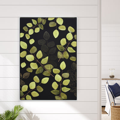 Leafy Lush Canvas Wall Painting (Black, Green & Gold)