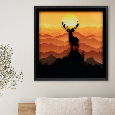 Deer on Mountain Glass Painting (Mustard)