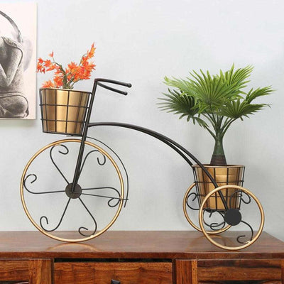 2 Pots Tricycle Planter (Black & Gold)