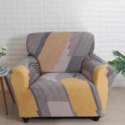 Abstract Elegance Fitted 1 Seater Sofa Cover Mustard & Multicolor
