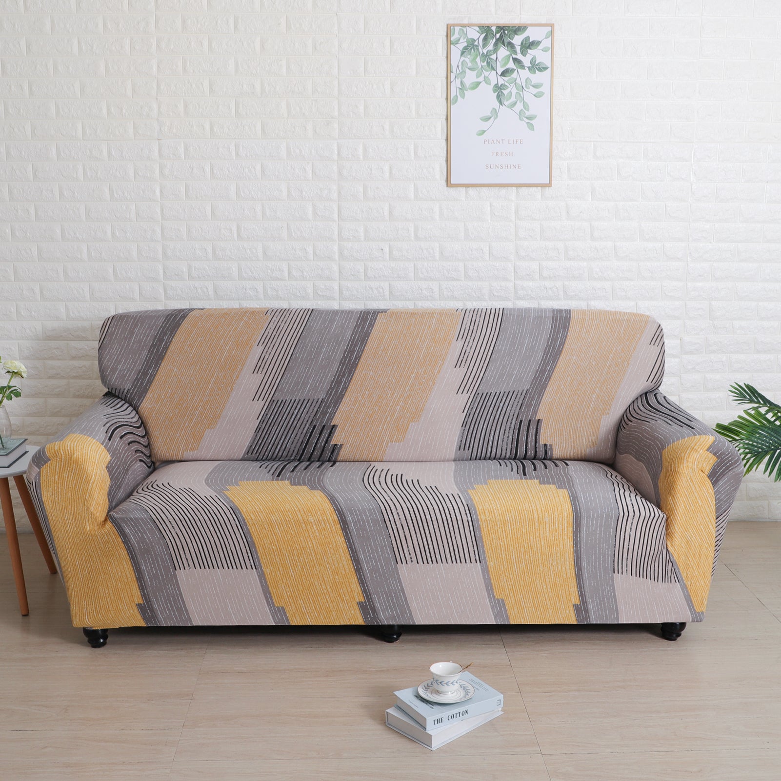 Abstract Elegance Fitted 3 Seater Sofa Cover Mustard & Multicolor