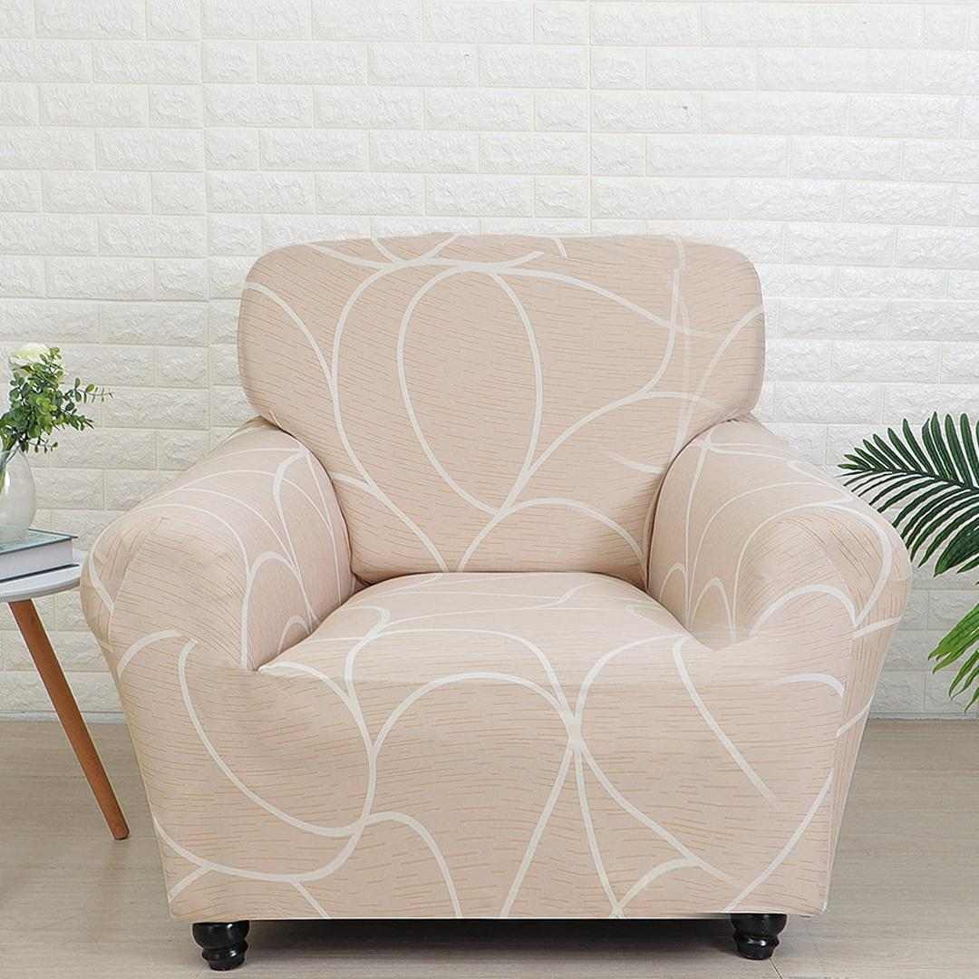 Geometric Elegance Fitted 1 Seater Sofa Cover Peach & White