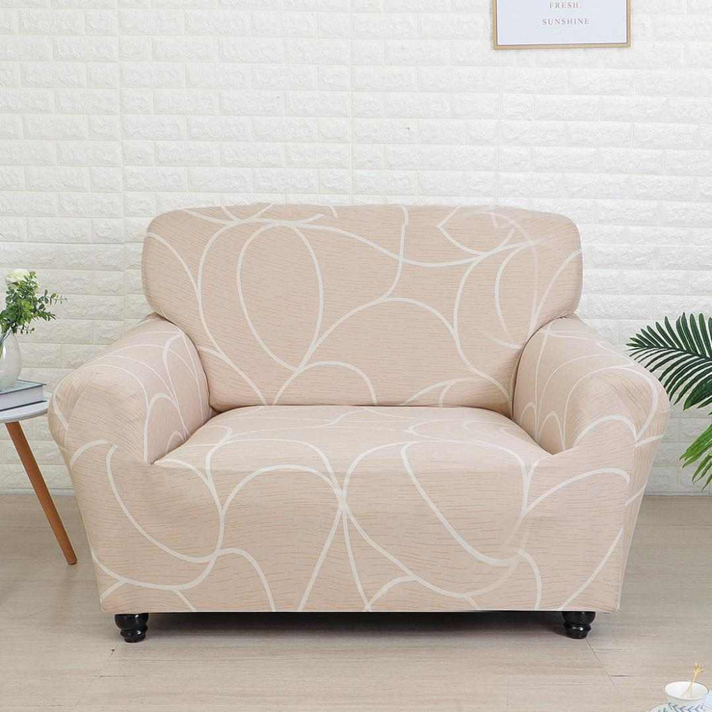 Geometric Elegance Fitted 2 Seater Sofa Cover Peach & White