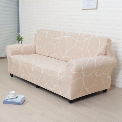 Geometric Elegance Fitted 3 Seater Sofa Cover Peach & White