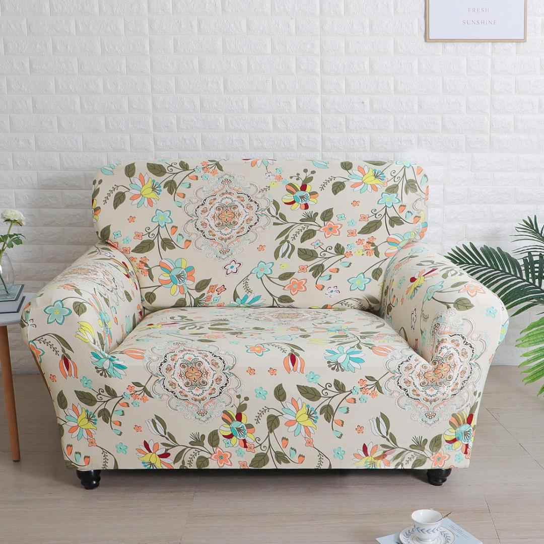 Floral Elegance Fitted 2 Seater Sofa Cover White & Multicolor
