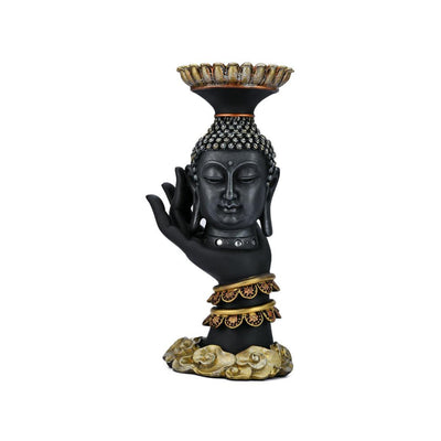 Buddha on Hand Candle Stand (Black & Gold)