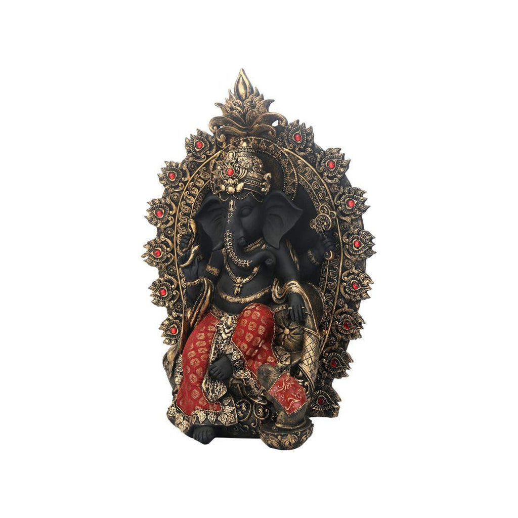 Ganesha on Throne Polyresin Showpiece (Black & Red)