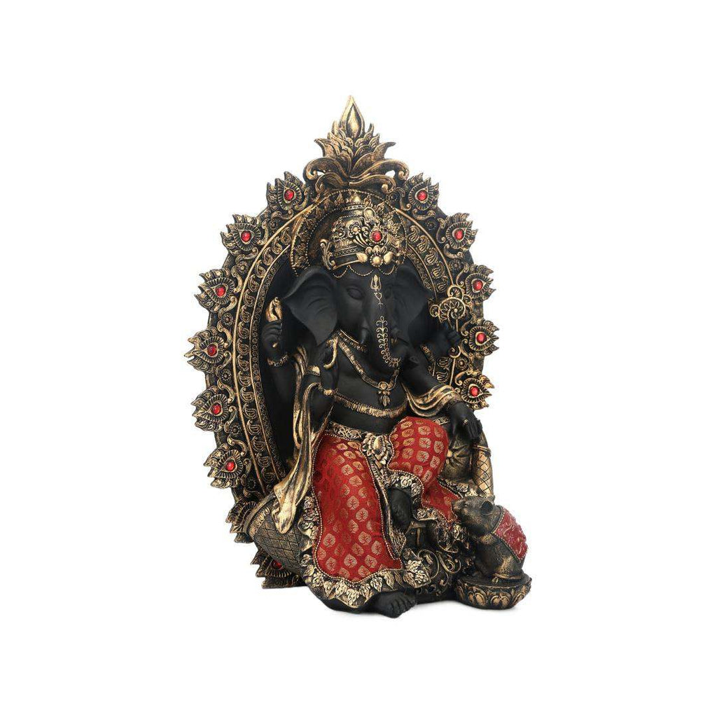 Ganesha on Throne Polyresin Showpiece (Black & Red)
