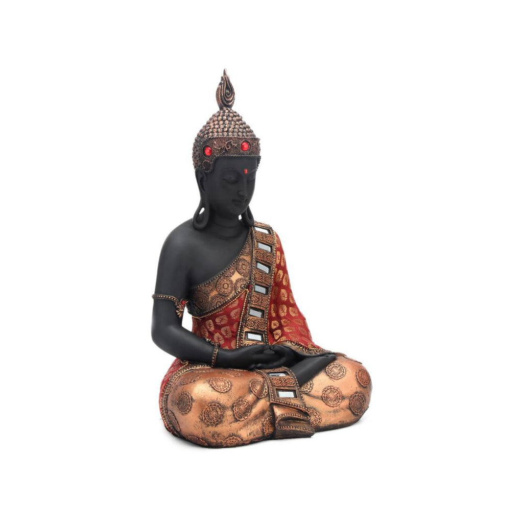 Dhyana Sitting Buddha Polyresin Showpiece (Black & Red)