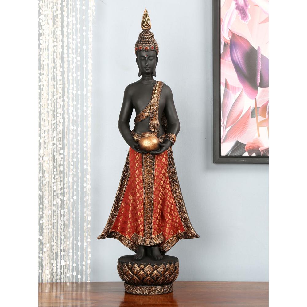 Standing Bodhi Polyresin Floor Showpiece (Black & Red)