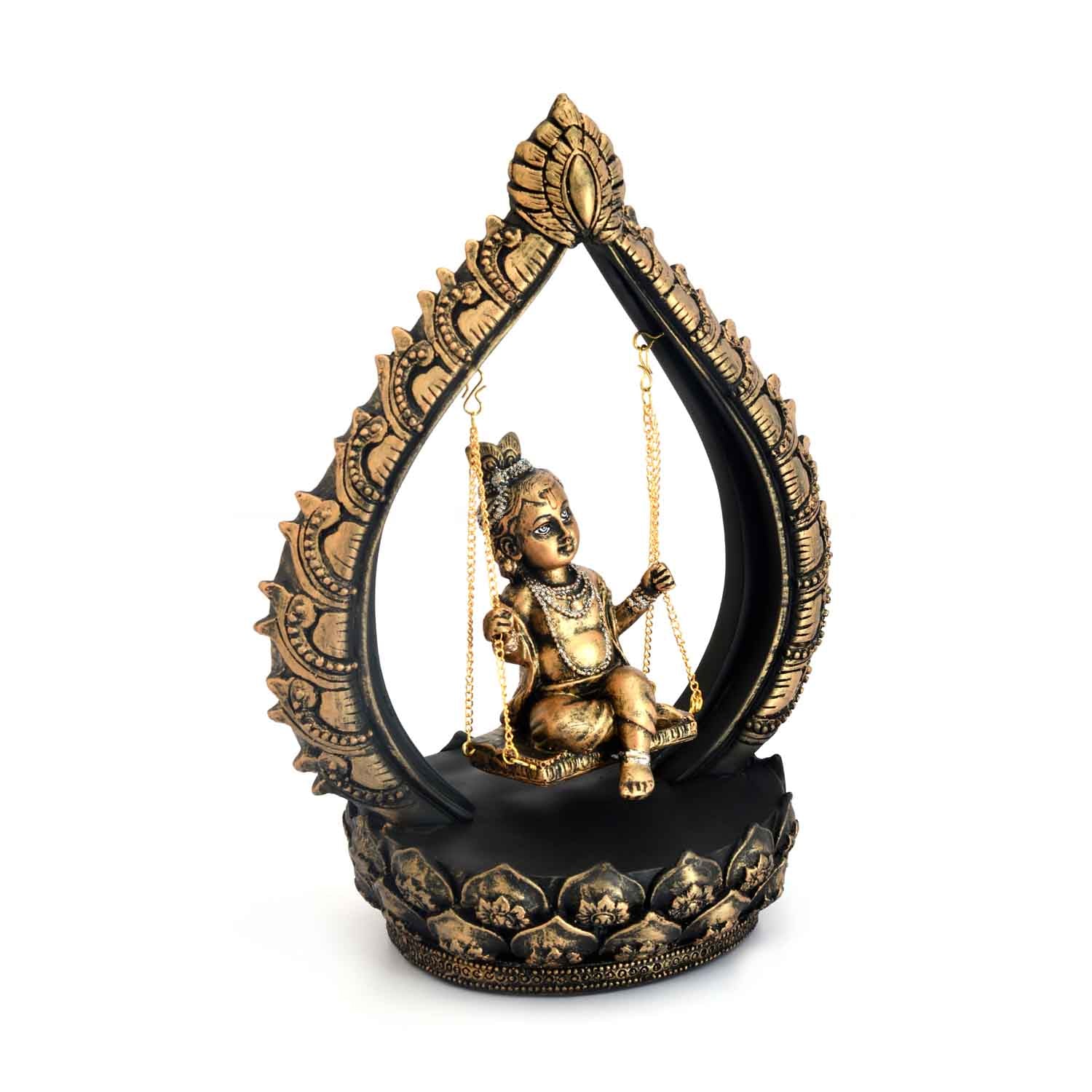 Bal Krishna On Swing Polyresin Showpiece (Gold)