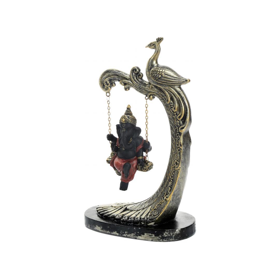 Ganesha On Swing Polyresin Showpiece (Black)
