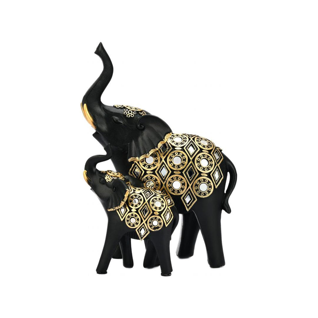 Mother Son Elephant Polyresin Showpiece (Black & Gold)