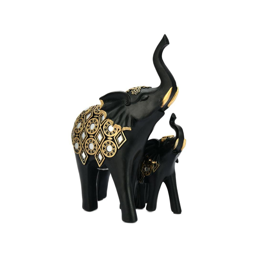 Mother Son Elephant Polyresin Showpiece (Black & Gold)