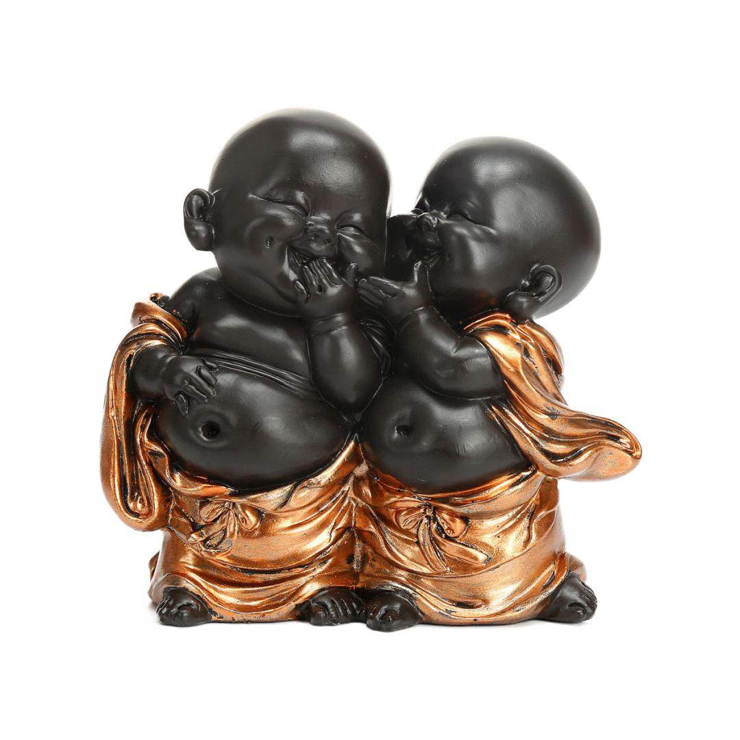 Baby Monks Whispering Polyresin Showpiece (Brown)