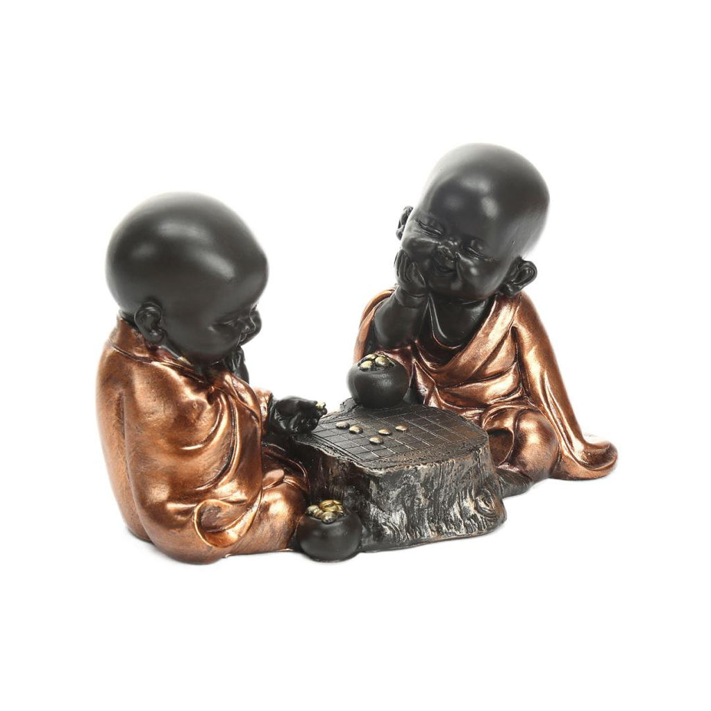 Baby Monks Playing Polyresin Showpiece (Brown)