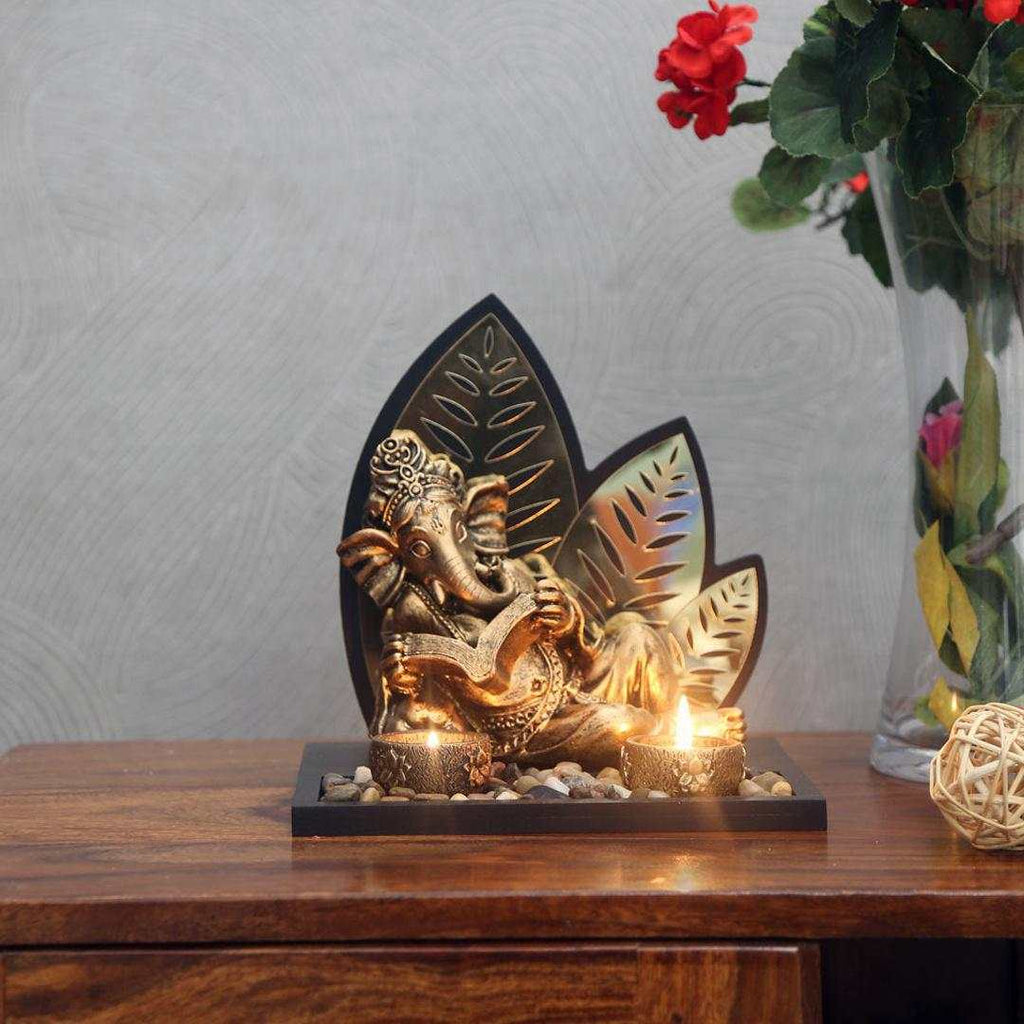 Devotional Ghyan Ganesha Polyresin Showpiece (Gold)