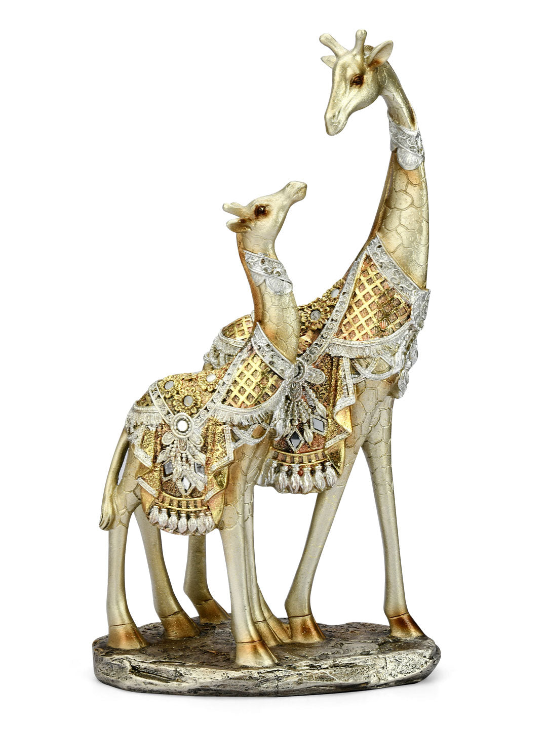 Mother Son Giraffee Polyresin Showpiece (Gold)