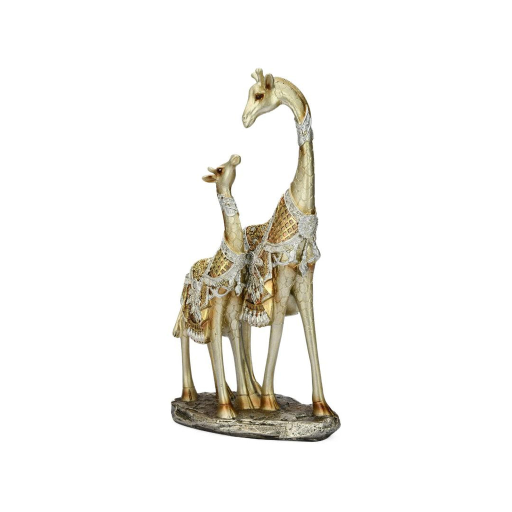 Mother Son Giraffee Polyresin Showpiece (Gold)