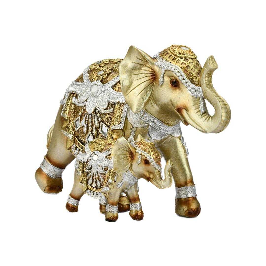 Mother Son Elephant Polyresin Showpiece (Gold)