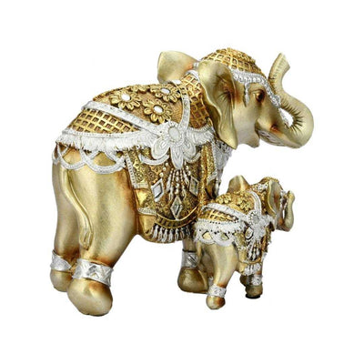 Mother Son Elephant Polyresin Showpiece (Gold)