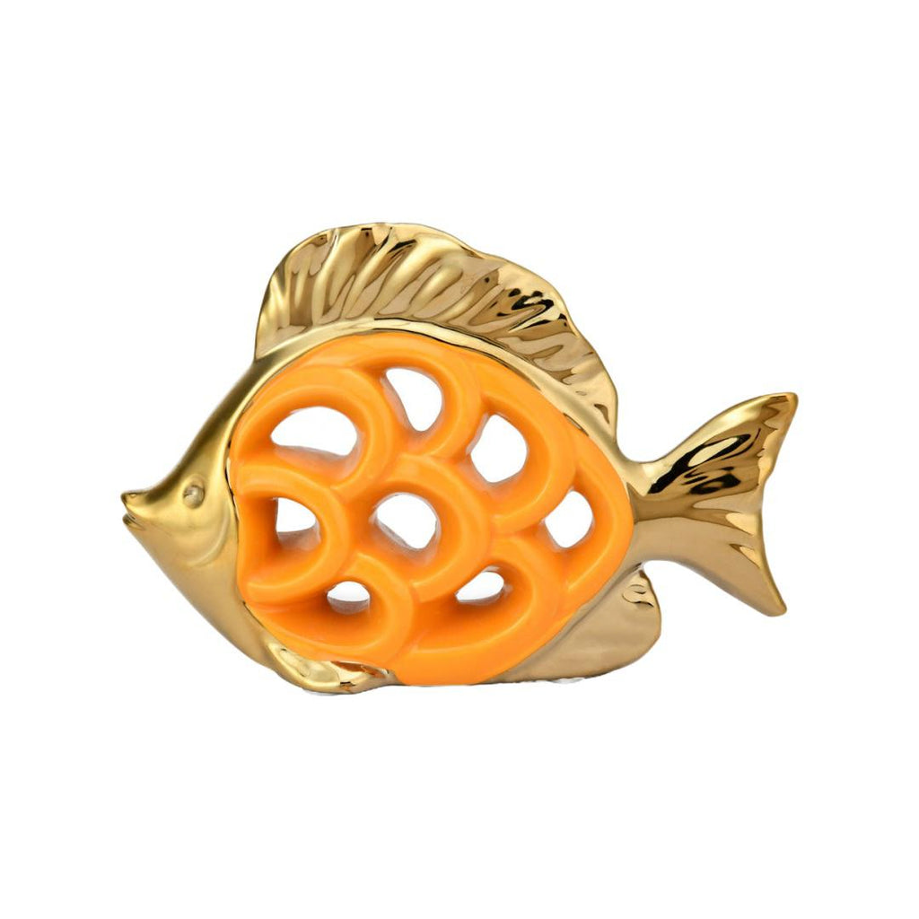 Fish Cutwork Decorative Ceramic Showpiece (Mustard)