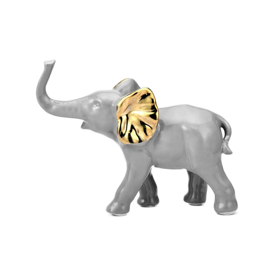 Elephant Walking Decorative Ceramic Showpiece (Grey & Gold)