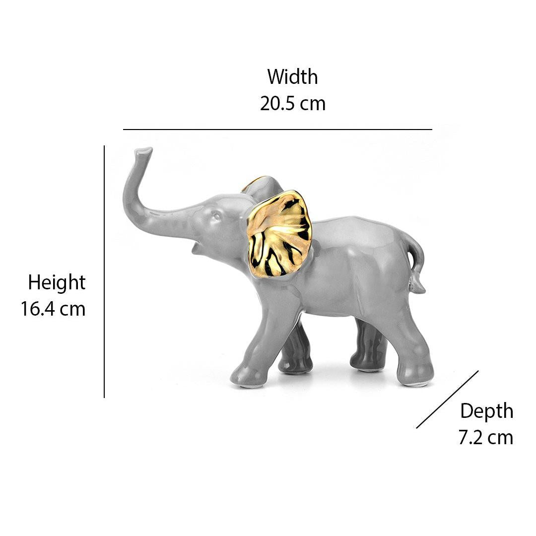 Elephant Walking Decorative Ceramic Showpiece (Grey & Gold)